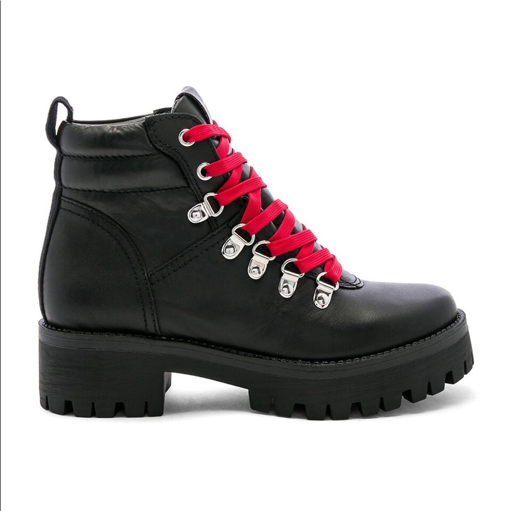 Steve Madden Buzzer Lace-Up Leather Hiker Boot with Red Laces 7.5M